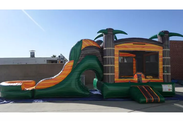 Inflatable Palm tree marble bounce house with dry wet slide FWZ306