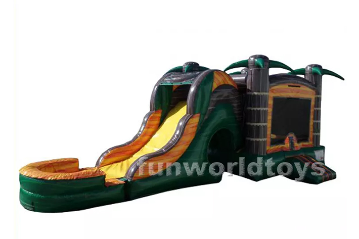 Inflatable Palm tree marble bounce house with dry wet slide FWZ306