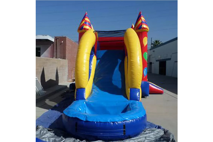 Colorful inflatable balloon bounce house with dry wet slide FWZ304
