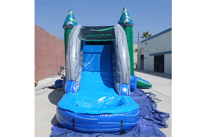 Green inflatable Marble bounce house with dry wet slide FWZ303