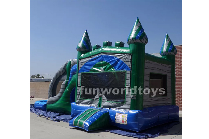 Green inflatable Marble bounce house with dry wet slide FWZ303