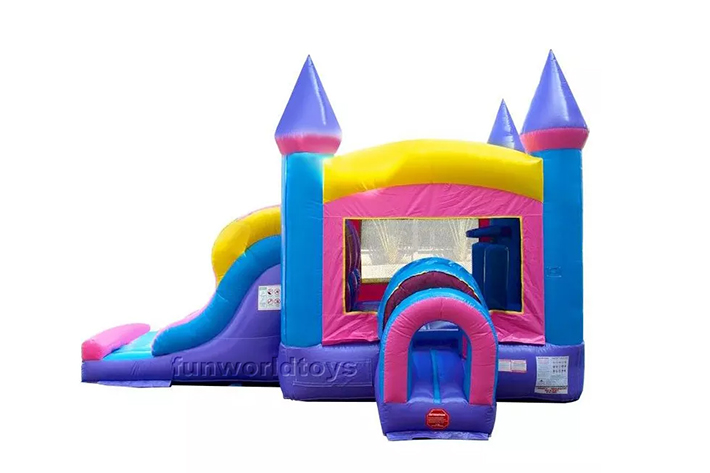 Pink bounce house with double lane slide FWZ327