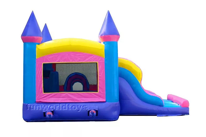 Pink bounce house with double lane slide FWZ327