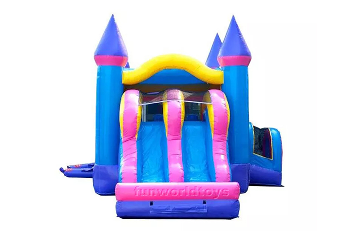 Pink bounce house with double lane slide FWZ327