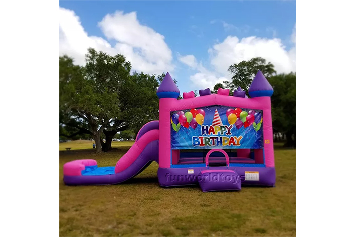 Multi Pink theme girls inflatable bounce house water slide  FWZ347