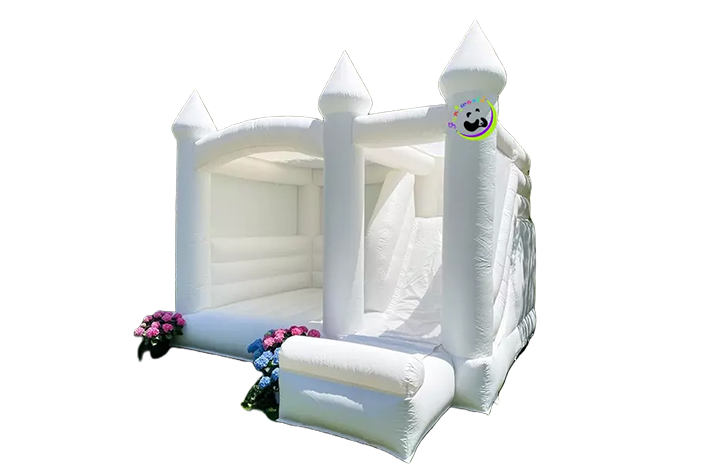 White wedding bounce house with slide FWW38