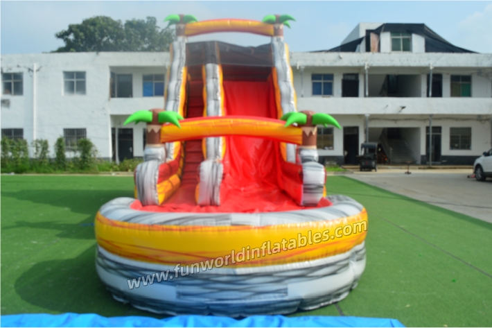 37FT Lava Rush Double Lane Waterslide with Pool fws436