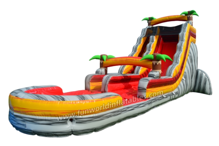 37FT Lava Rush Double Lane Waterslide with Pool fws436