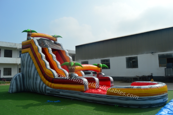 37FT Lava Rush Double Lane Waterslide with Pool fws436